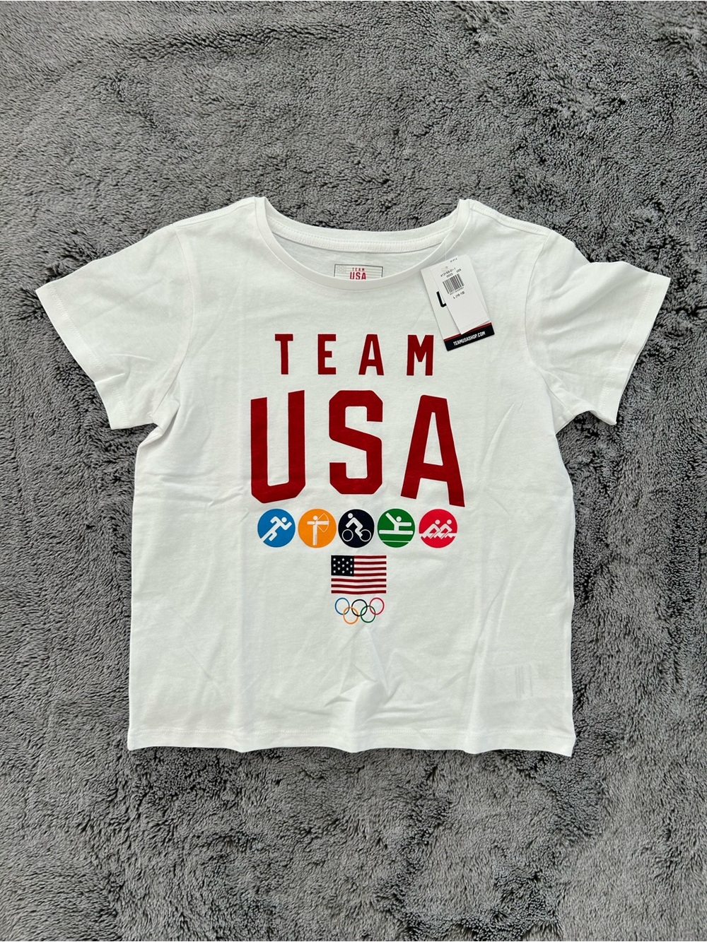 🇺🇸 NWT! Team USA White Kids T-Shirt with Olympic Icons